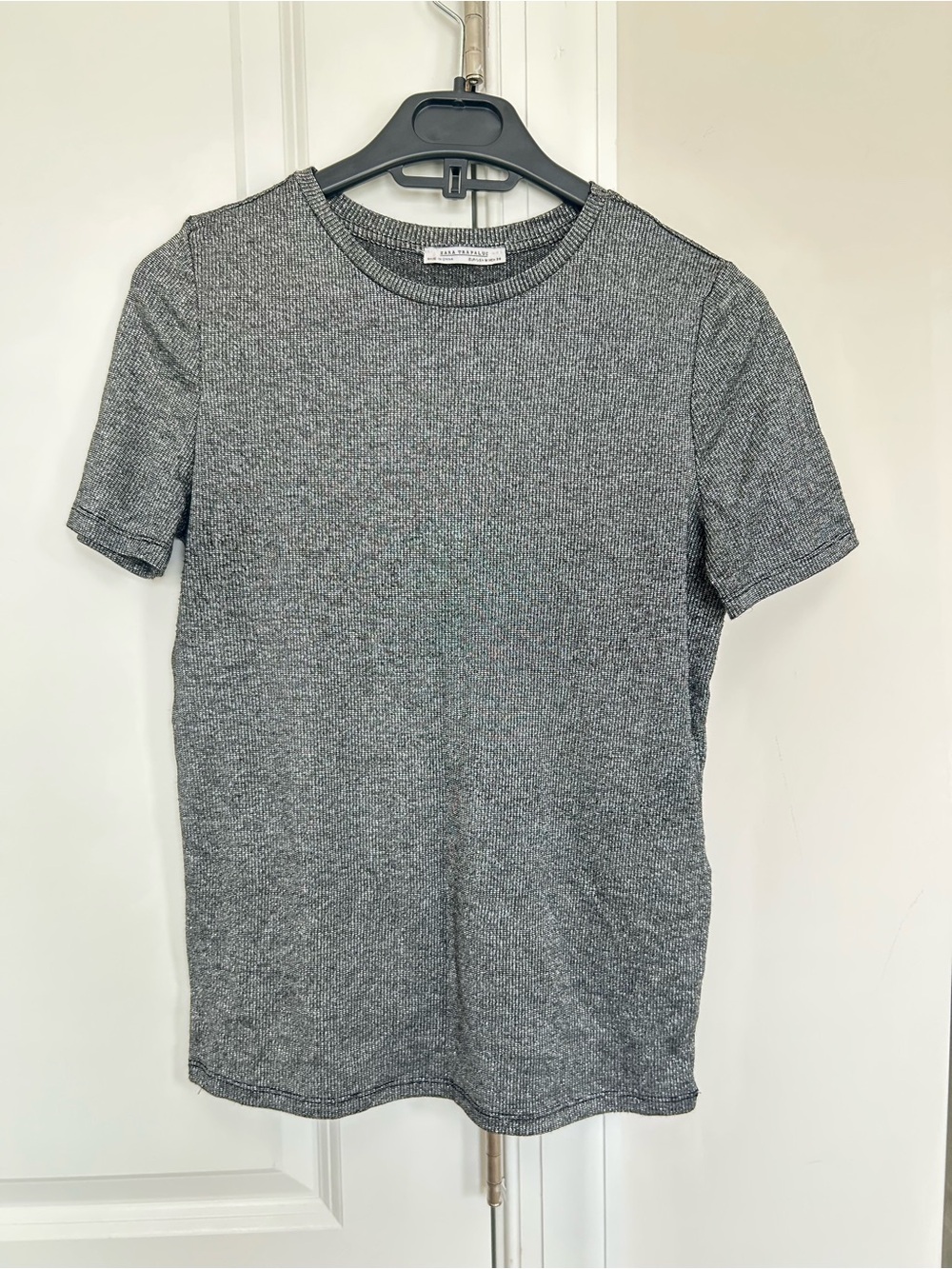 Zara Women’s Gray Sparkle Ribbed Short-Sleeve Tee